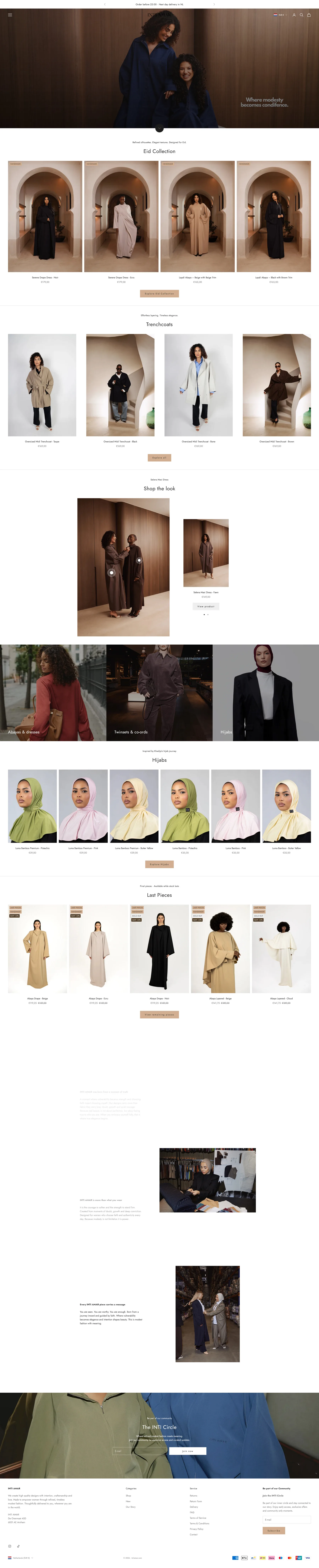INTI AMAR homepage met luxe modest fashion uitstraling