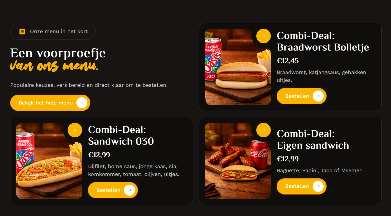 Menu overzicht Chicken Corner 030 Utrecht. fried chicken utrecht