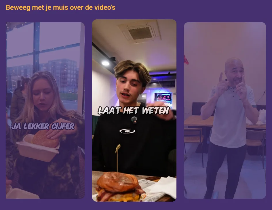 Bidoe menu en gerechten overzicht op website