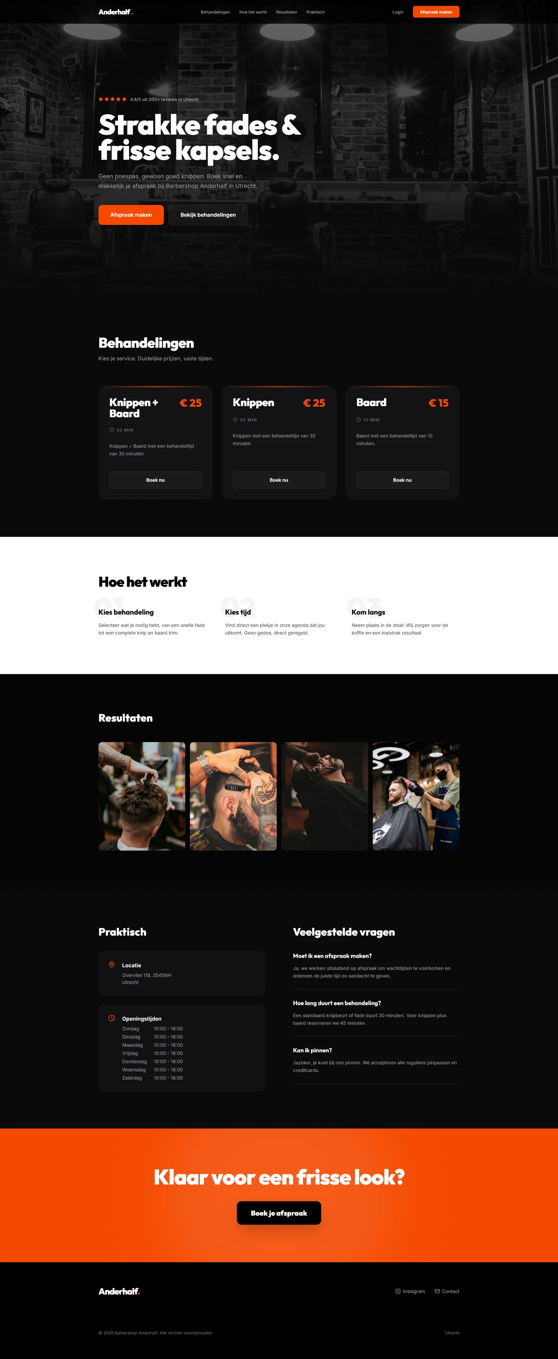 Barbershop Anderhalf website en webapp interface Utrecht