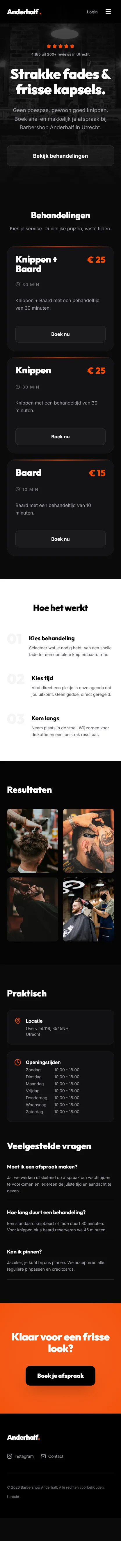 Barbershop Anderhalf website en webapp interface Utrecht